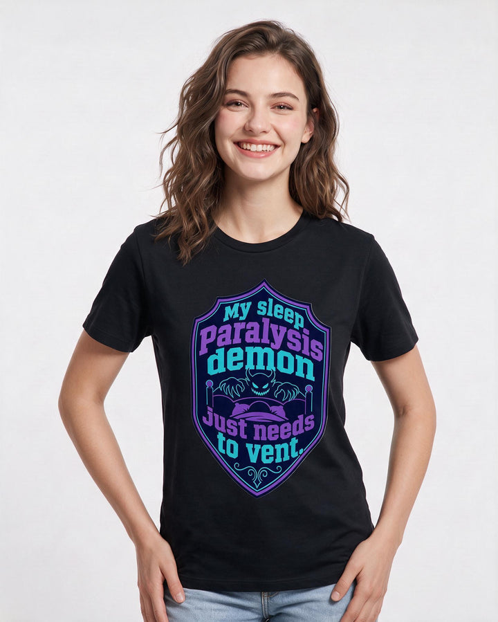 Halloween Women's Black T-Shirt - My sleep paralysis demon just needs product image 3