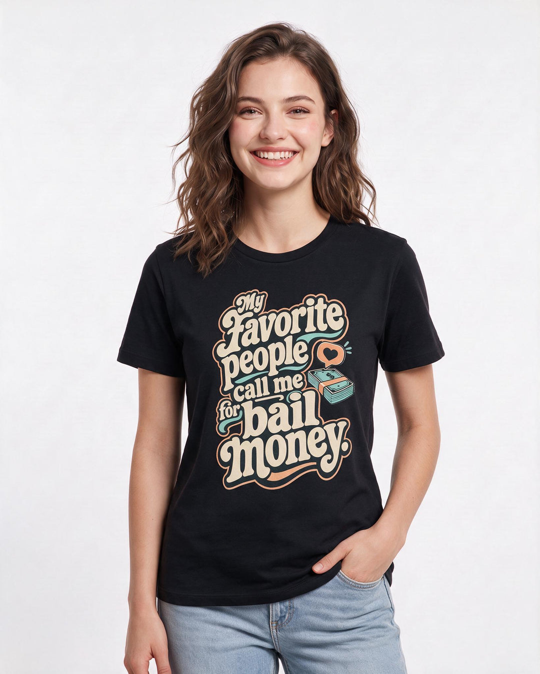 Funny Family Women's Black T-Shirt – My favorite people call me for bail product image 3