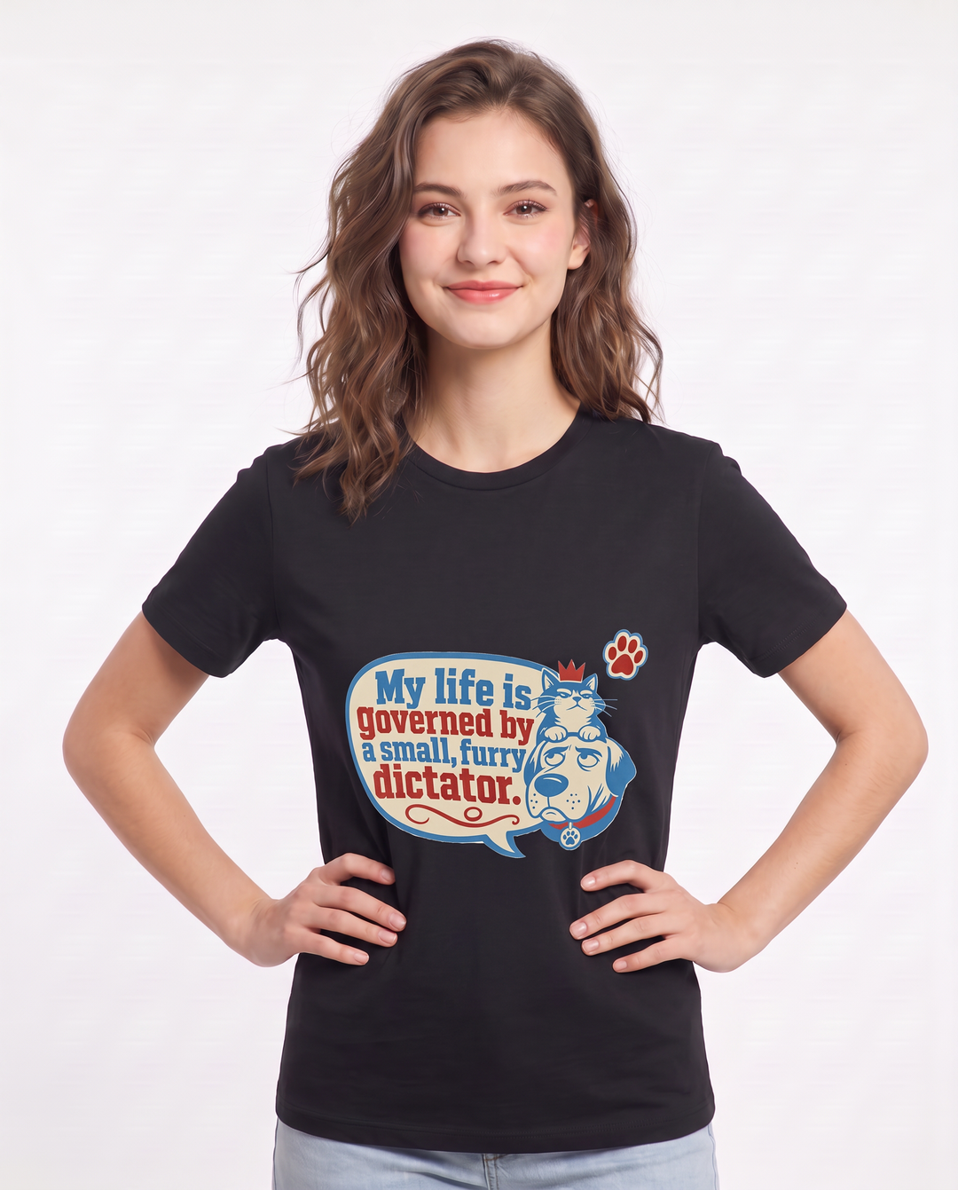 Graphic Women's Black T-Shirt - My life is governed by a small, furry product image 3