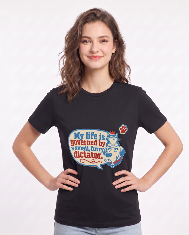 Graphic Women's Black T-Shirt - My life is governed by a small, furry product image 3