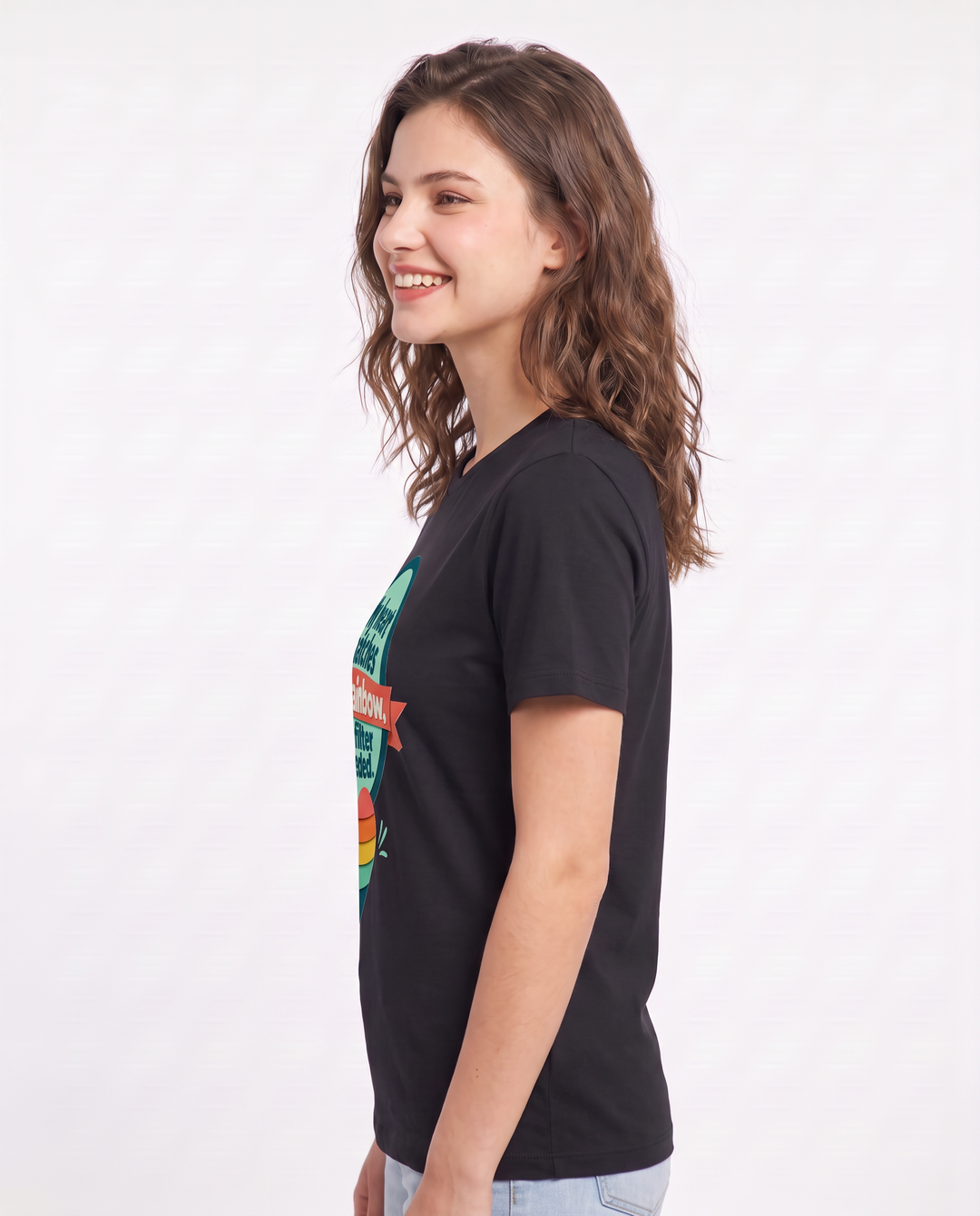 Graphic Women's Black T-Shirt - My heart matches the rainbow, no product image 2