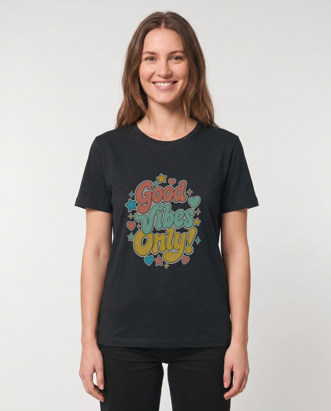 Good Vibes Only! Black T-Shirt mockup 1