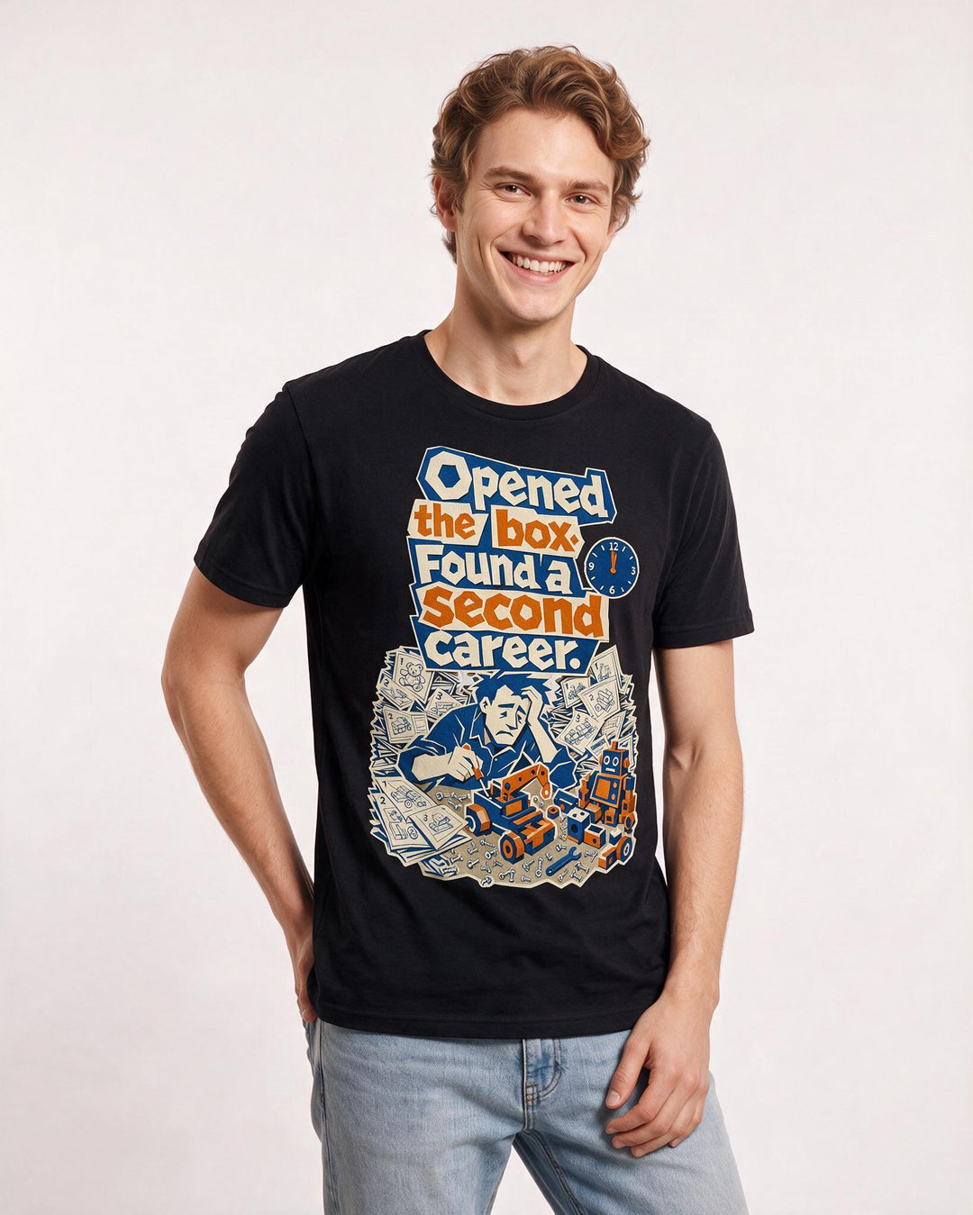 Funny Christmas Men's Black T-Shirt – Opened the box. Found a second career. product image 3