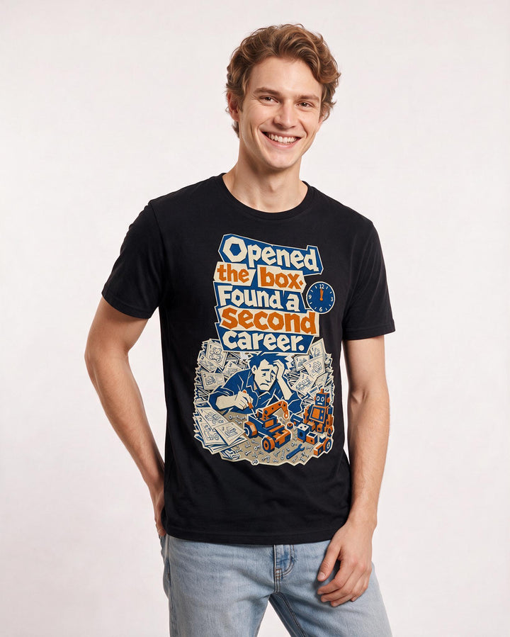 Funny Christmas Men's Black T-Shirt – Opened the box. Found a second career. product image 3