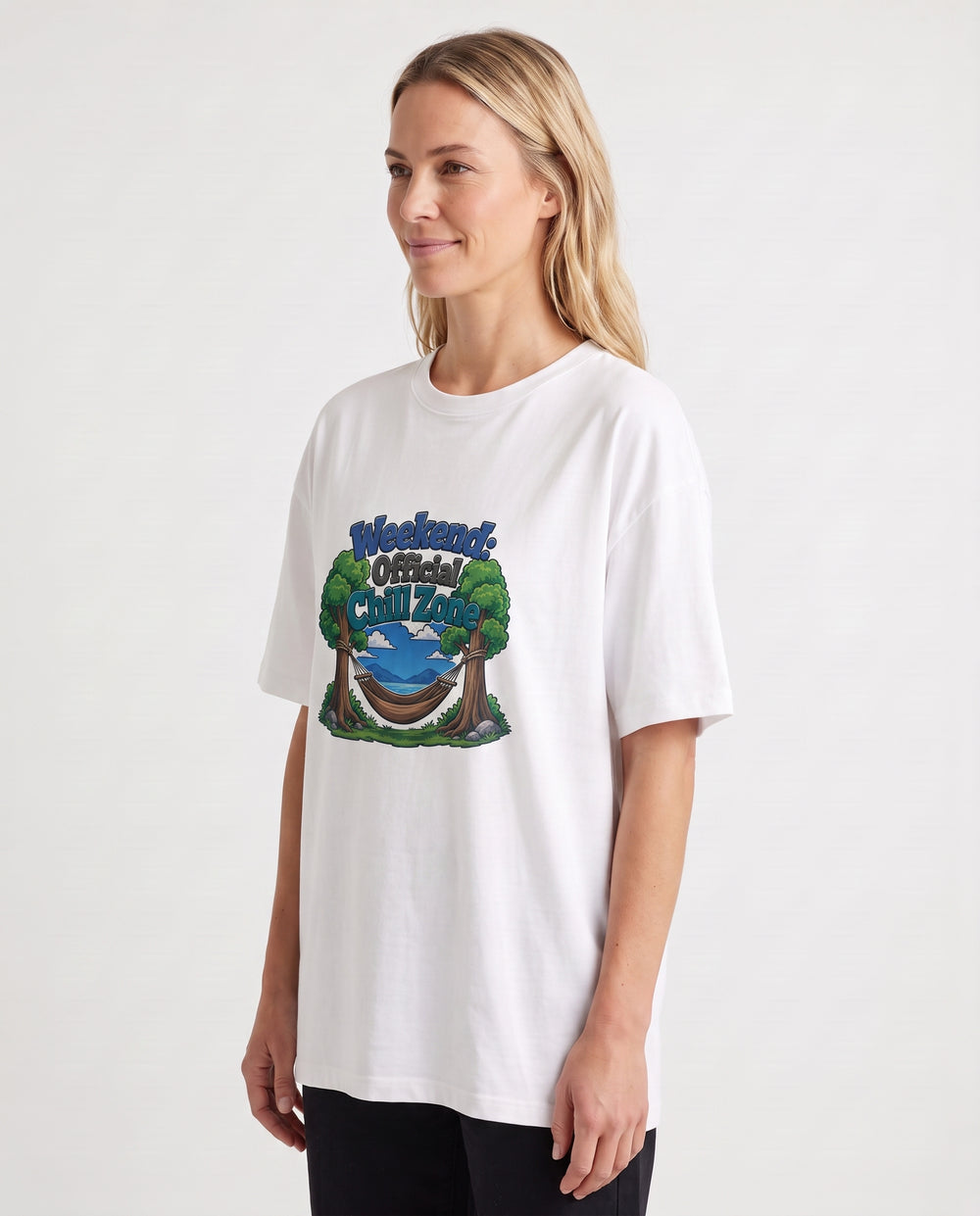 Weekend: Official Chill Zone White T-Shirt mockup 2