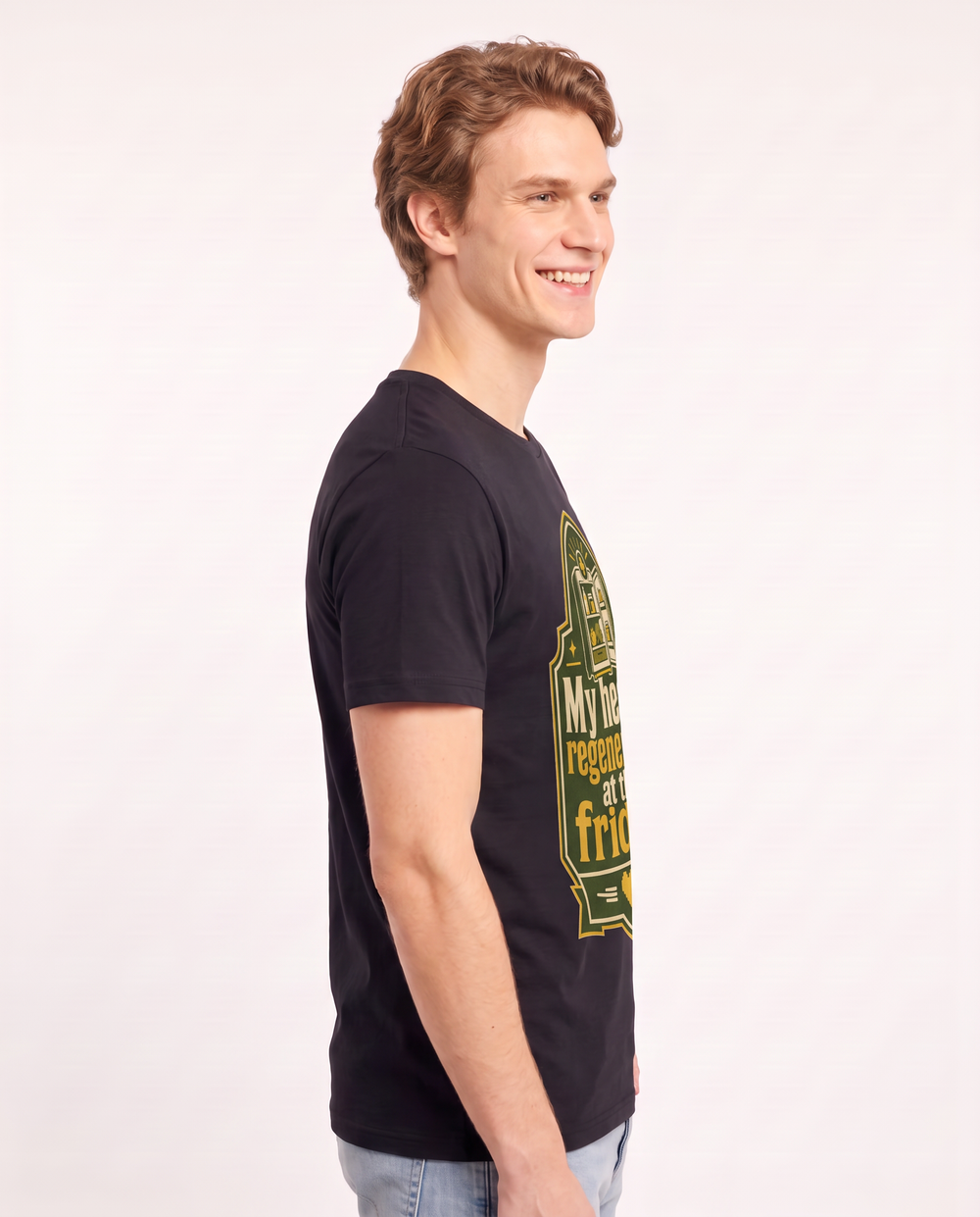 Gaming Men's Black T-Shirt - My health regenerates at the fridge. product image 2