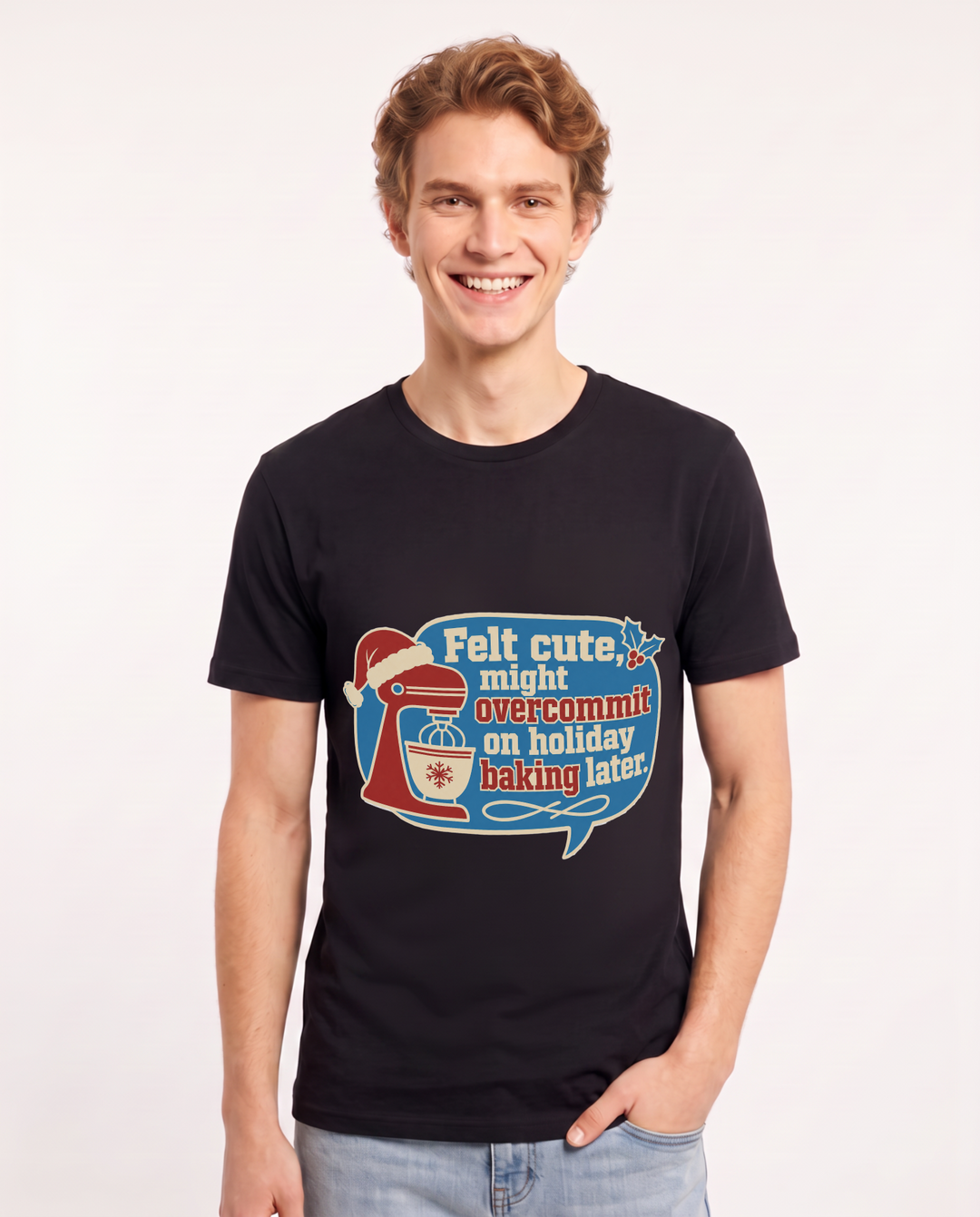 Christmas Men's Black T-Shirt - Felt cute, might overcommit on holiday product image 1