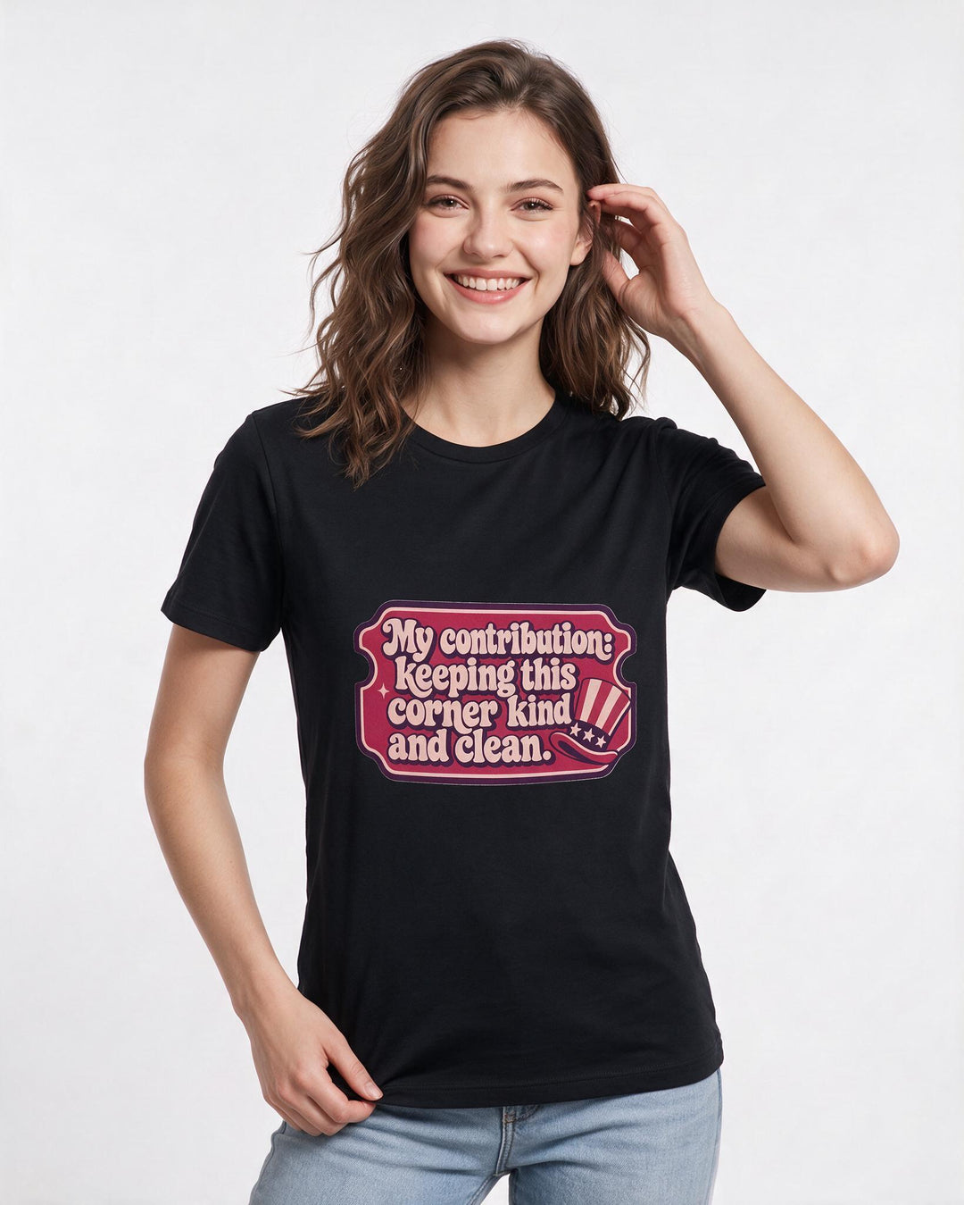 Graphic Women's Black T-Shirt - My contribution: keeping this corner product image 3