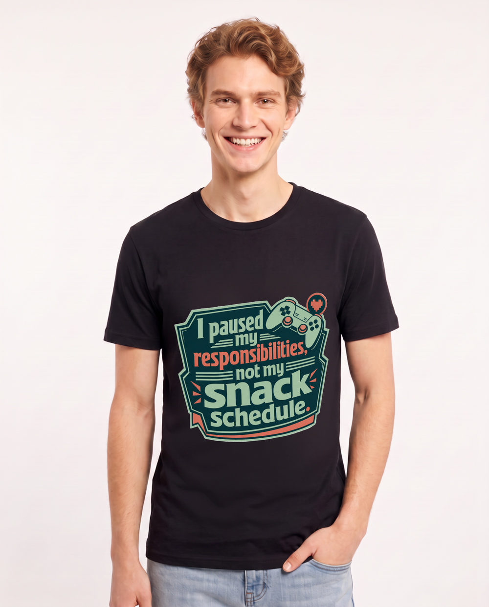 I paused my responsibilities, not my snack schedule. - Men's Black T-Shirt product image 2