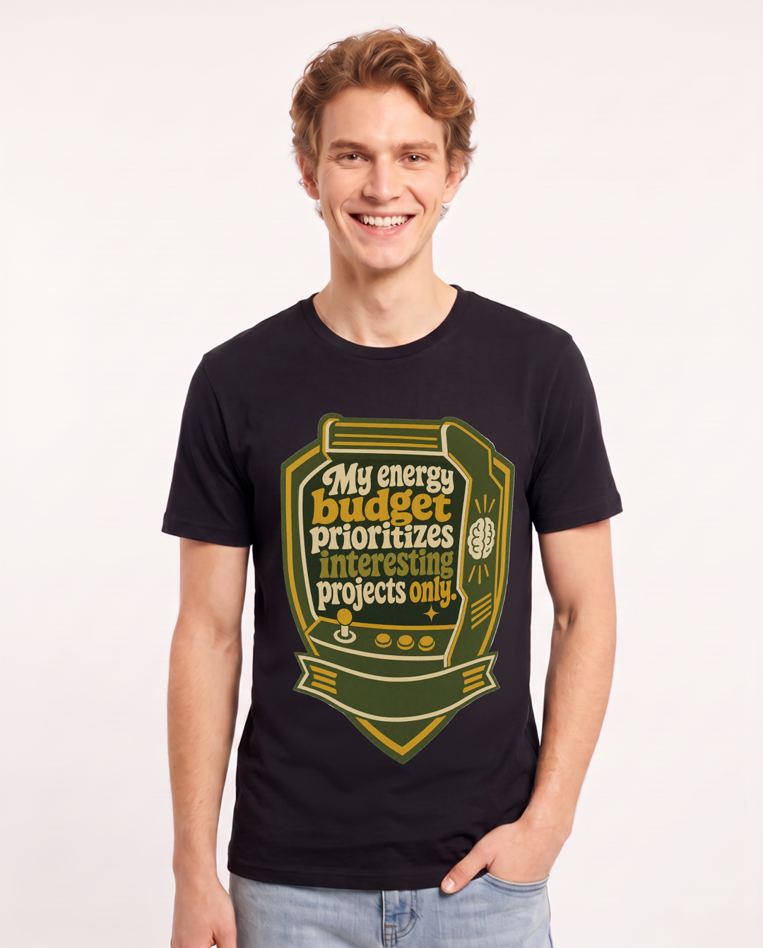 Graphic Men's Black T-Shirt - My energy budget prioritizes interesting product image 1
