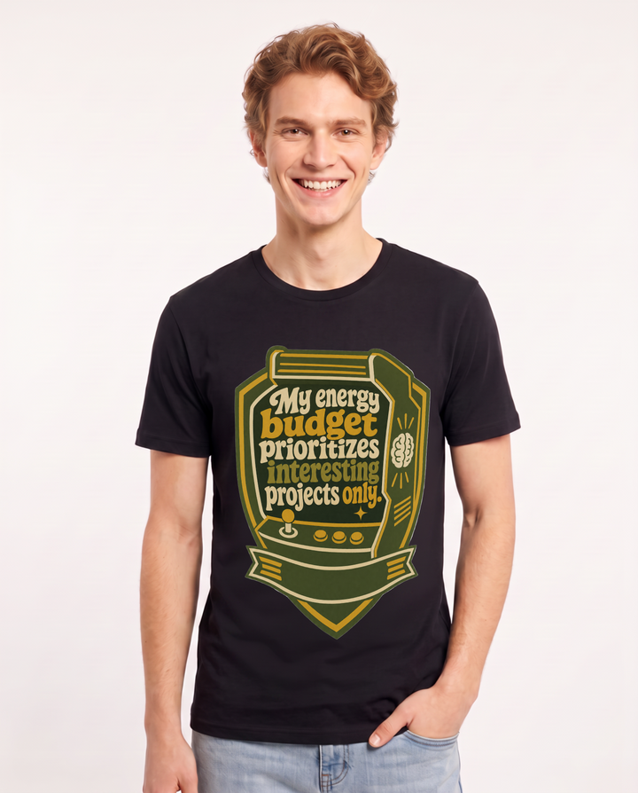 Graphic Men's Black T-Shirt - My energy budget prioritizes interesting product image 1