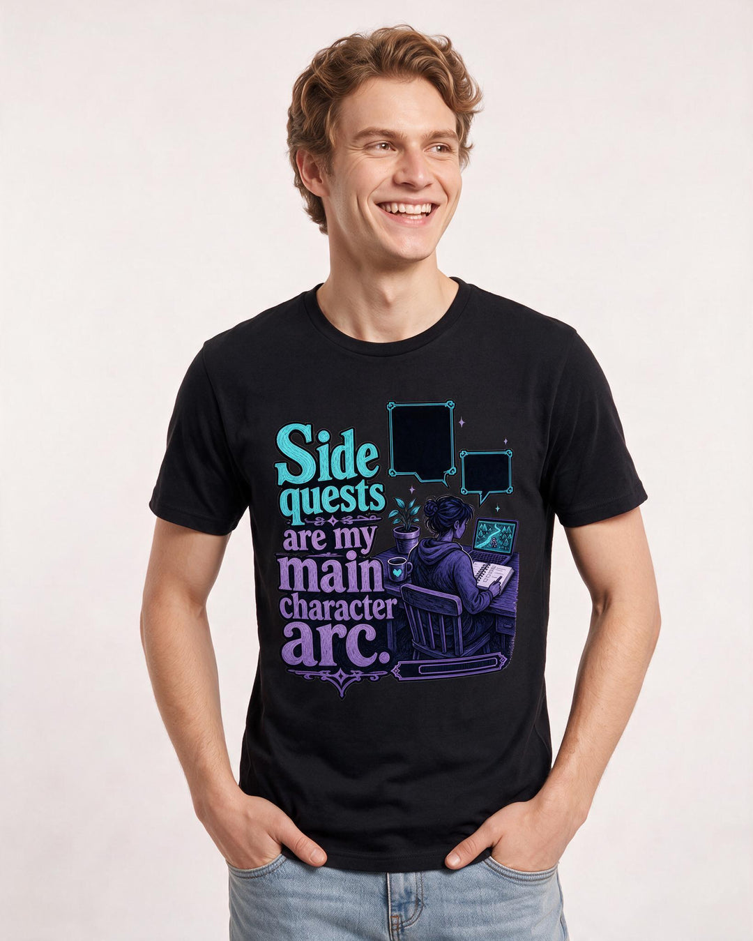 Gaming Men's Black T-Shirt – Side quests are my main character arc. product image 3