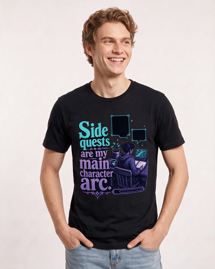 Gaming Men's Black T-Shirt – Side quests are my main character arc. product image 3