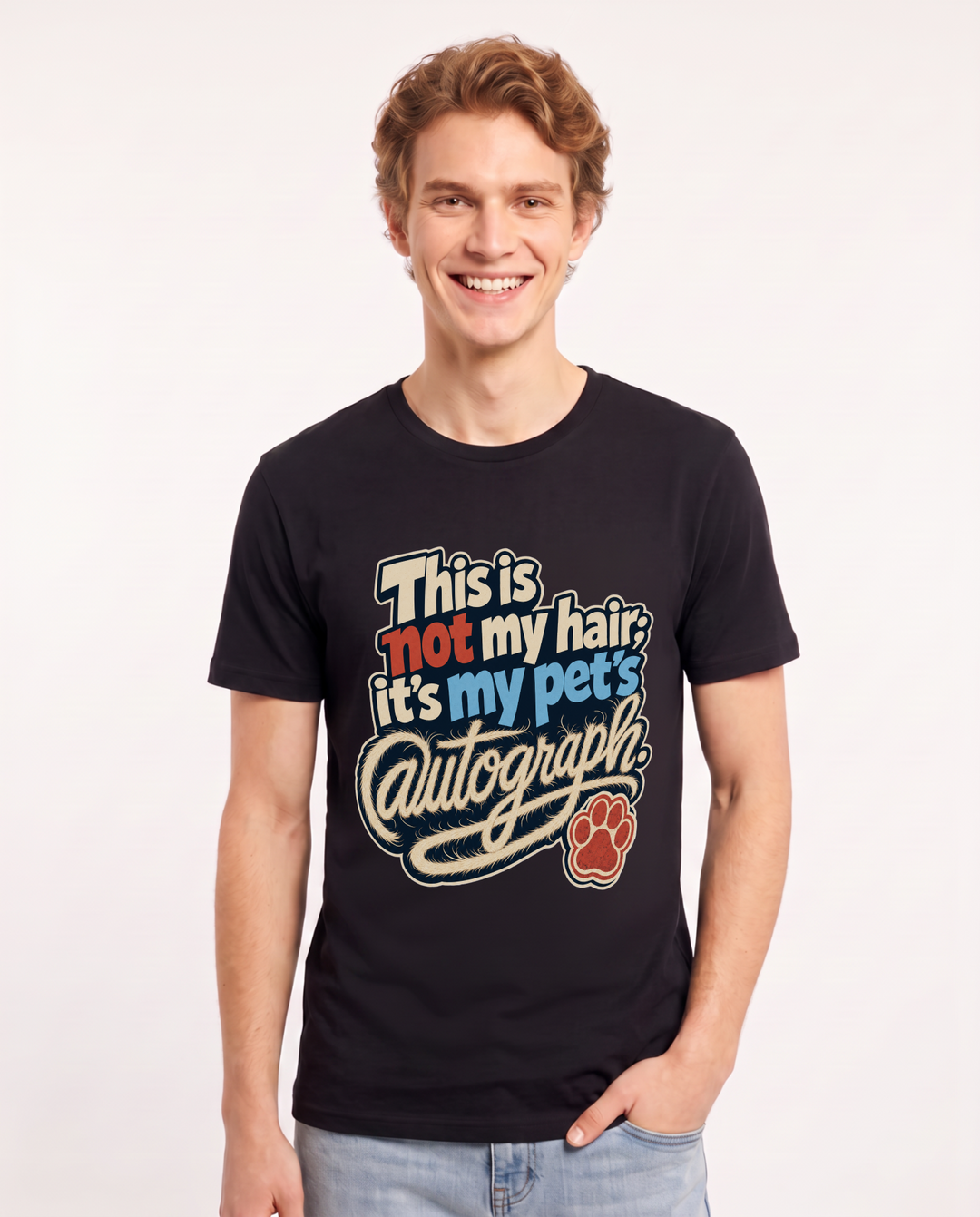 Funny Cat Lover Men's Black T-Shirt – This is not my hair; it's my pet's autograph. product image 1