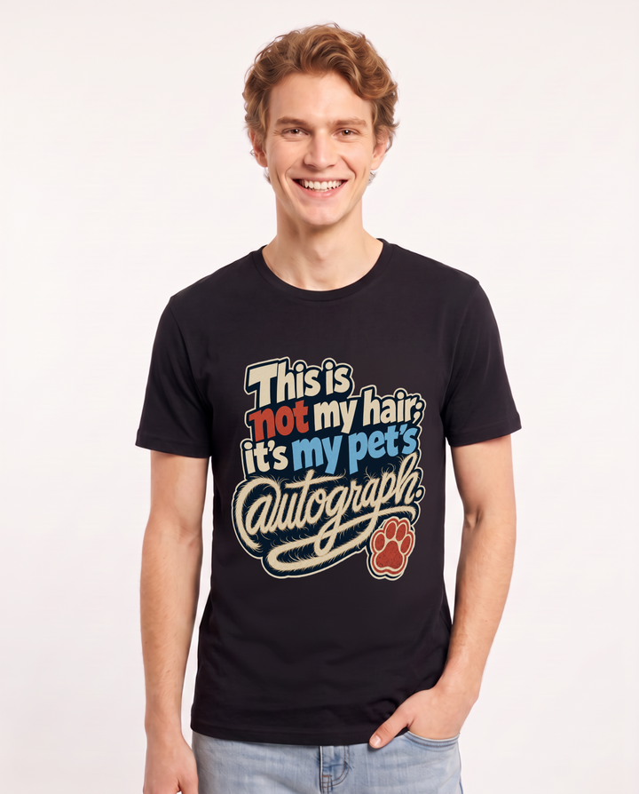 Funny Cat Lover Men's Black T-Shirt – This is not my hair; it's my pet's autograph. product image 1