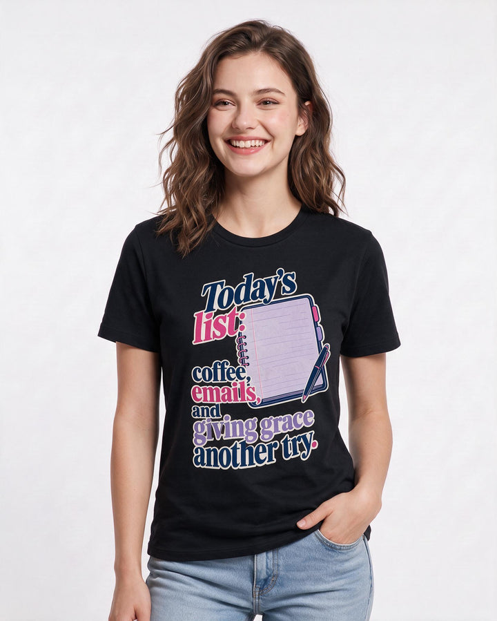Christian Faith Women's Black T-Shirt – Today's list: coffee, emails, and product image 3