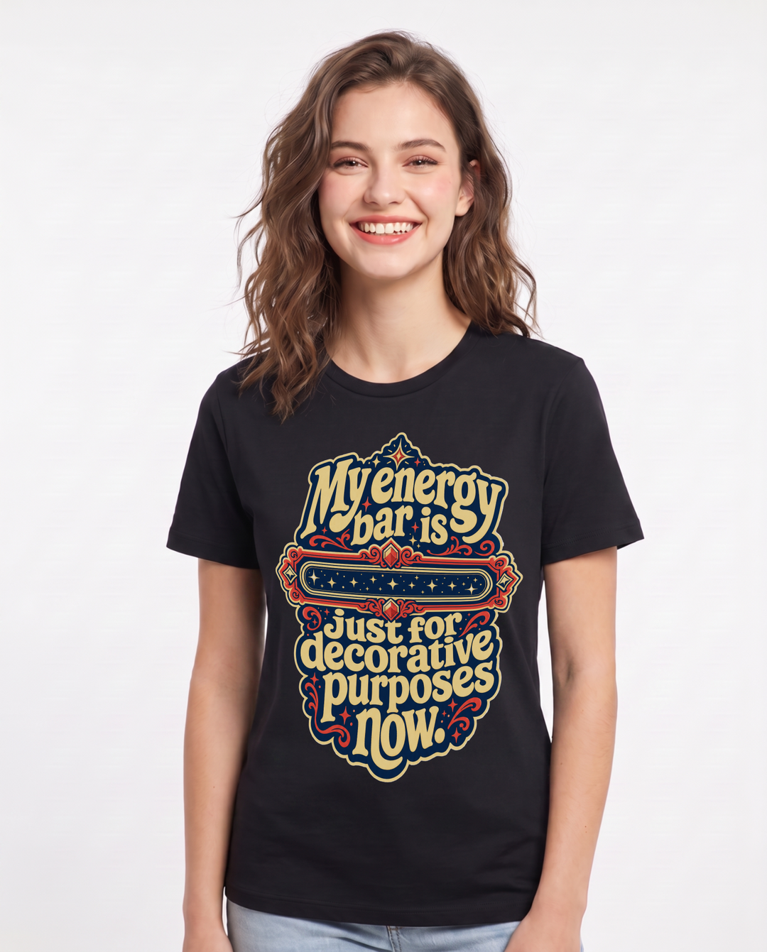 Gaming Women's Black T-Shirt – My energy bar is just for decorative purposes now. product image 1