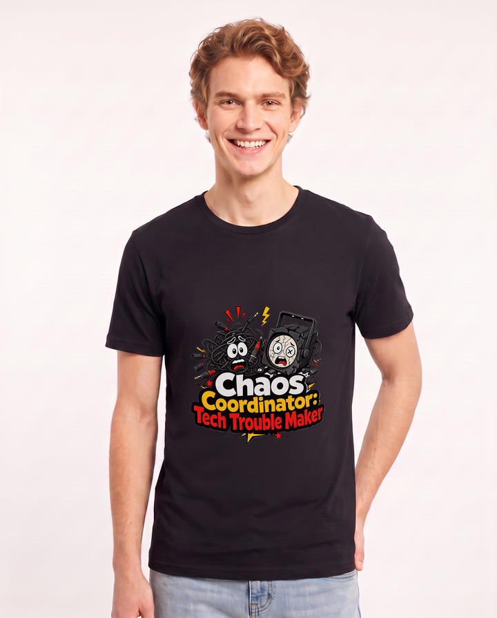 Chaos Coordinator: Tech Trouble Maker Men's Black T-Shirt product image 1
