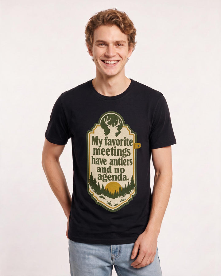Hunting Men's Black T-Shirt - My favorite meetings have antlers and no product image 3