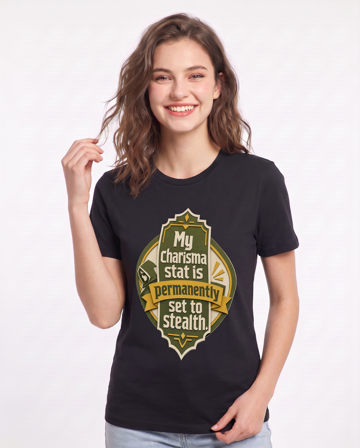 Gaming Women's Black T-Shirt - My charisma stat is permanently set to product image 3