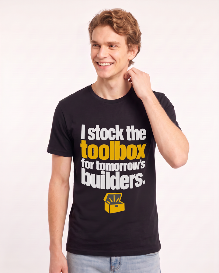 I stock the toolbox for tomorrow's builders. Men's Black T-Shirt product image 1
