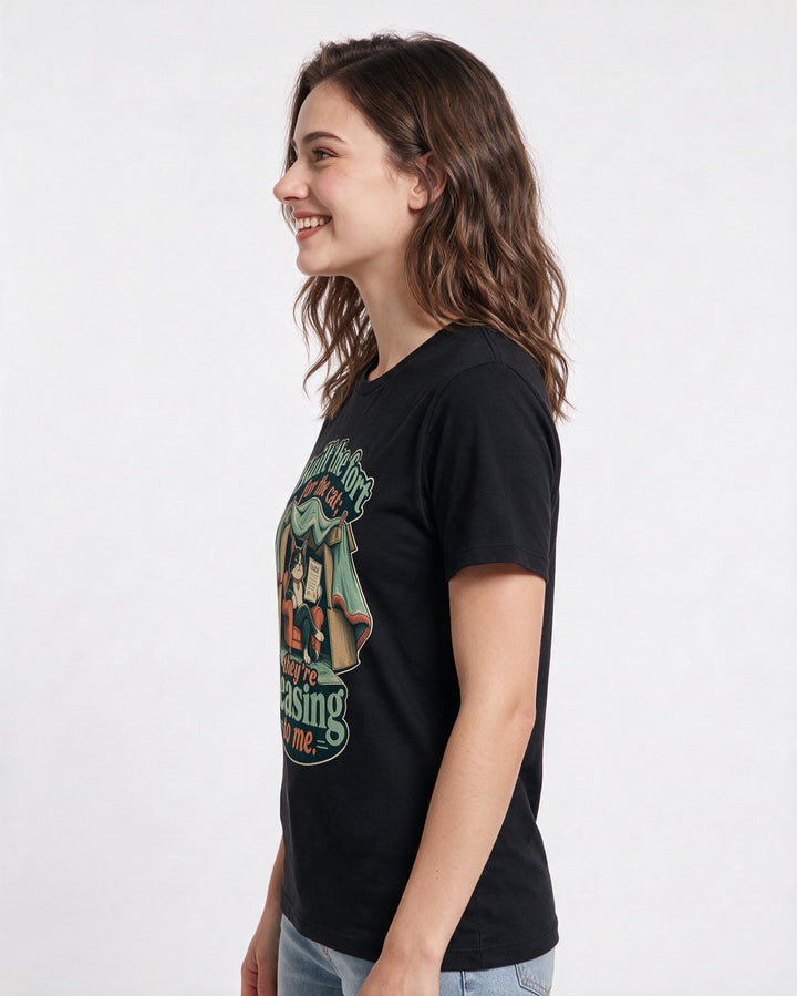 Cat Lover Black T-Shirt for Women – Everyday Expression Graphic Tee product image 2