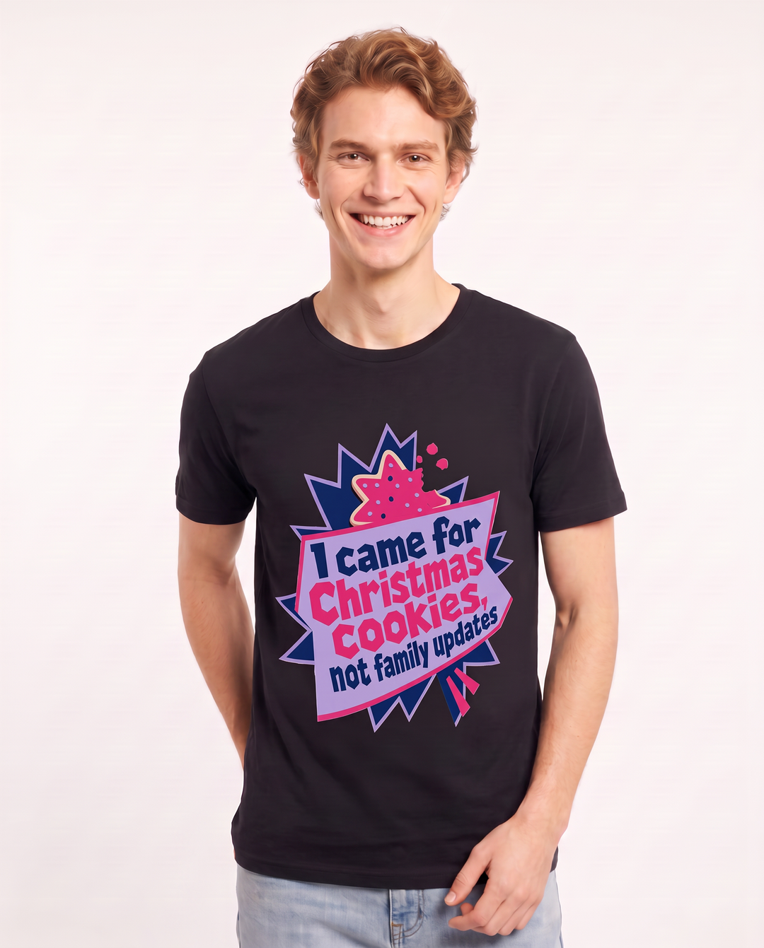 I came for Christmas cookies, not family updates - Men's Black T-Shirt product image 1