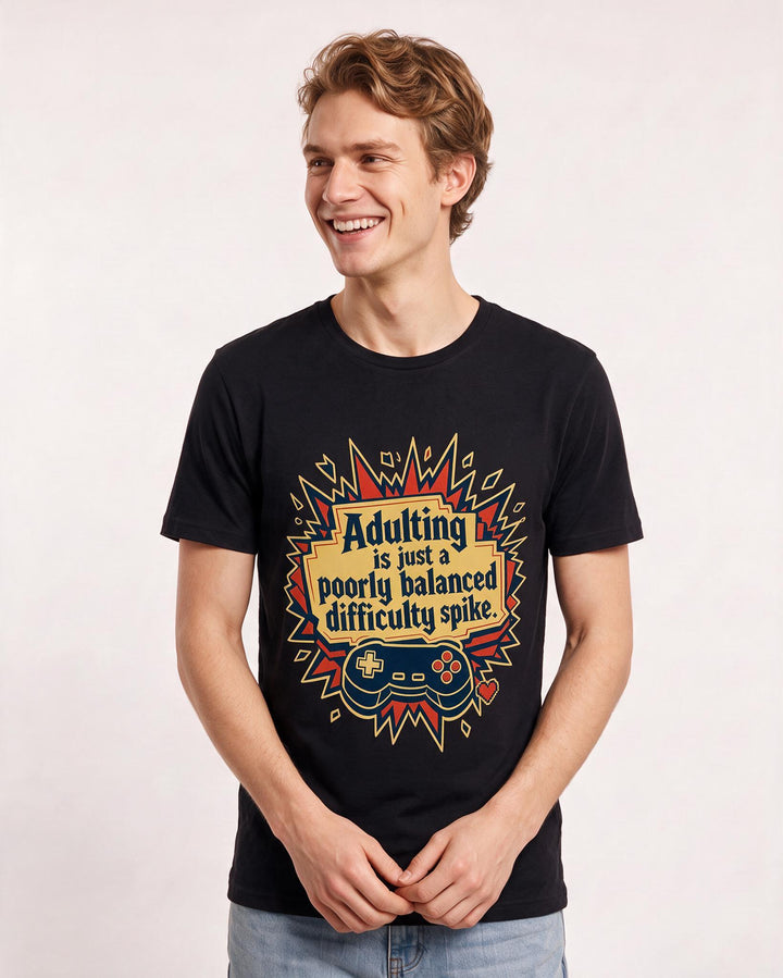 Gaming Men's Black T-Shirt - Adulting is just a poorly balanced product image 3