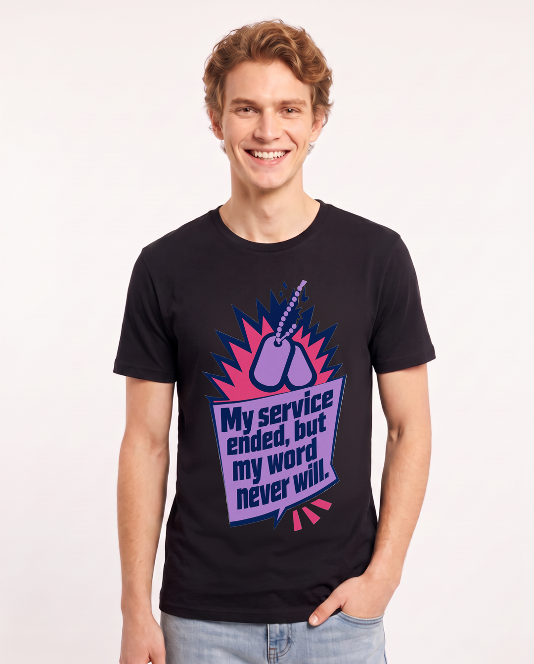 Graphic Men's Black T-Shirt - My service ended, but my word never product image 1