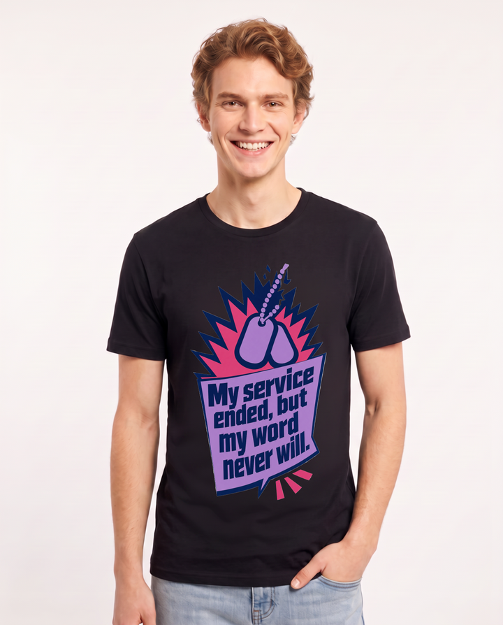 Graphic Men's Black T-Shirt - My service ended, but my word never product image 1