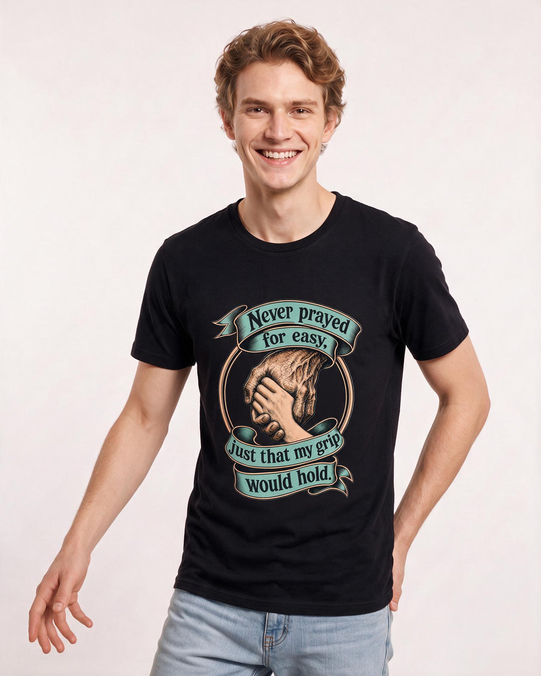 Christian Faith Men's Black T-Shirt – Never prayed for easy, just that my grip product image 3