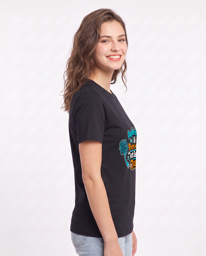 Daughter-in-Law & Parent-in-Law: Tech Support Tussle Women's Black T-Shirt product image 3