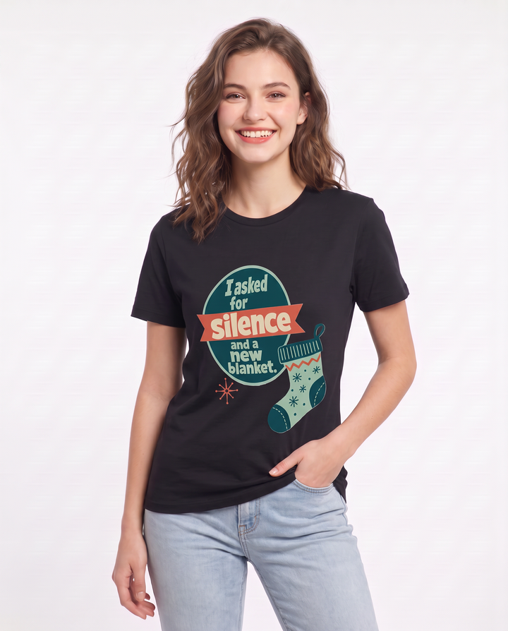 Christmas Women's Black T-Shirt - I asked for silence and a new product image 3