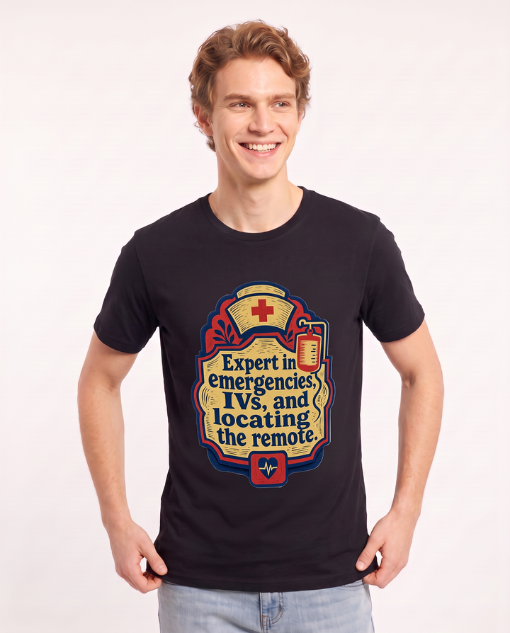 Nurse Gift Men's Black T-Shirt - Expert in emergencies, IVs, and product image 3