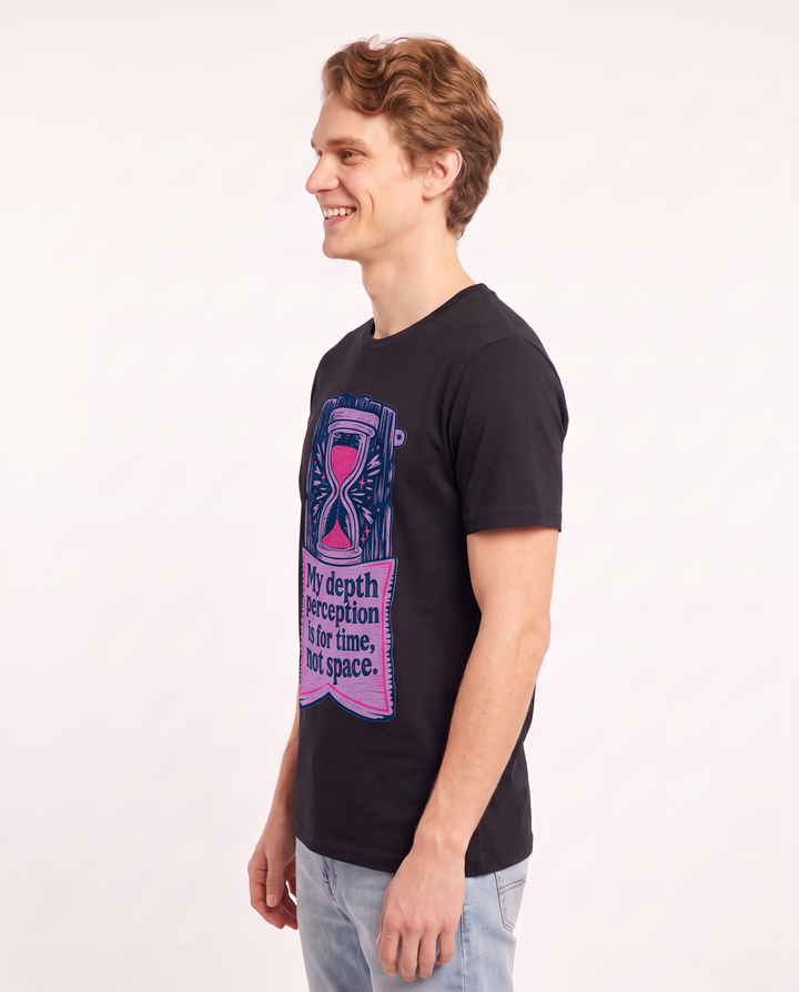 Graphic Men's Black T-Shirt - My depth perception is for time, not product image 2