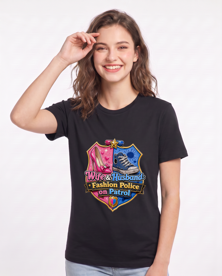 Wife & Husband: Fashion Police on Patrol Women's Black T-Shirt product image 1