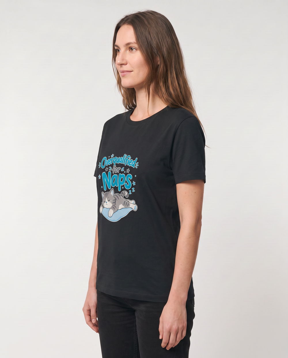 Overqualified For Naps Black T-Shirt mockup 2