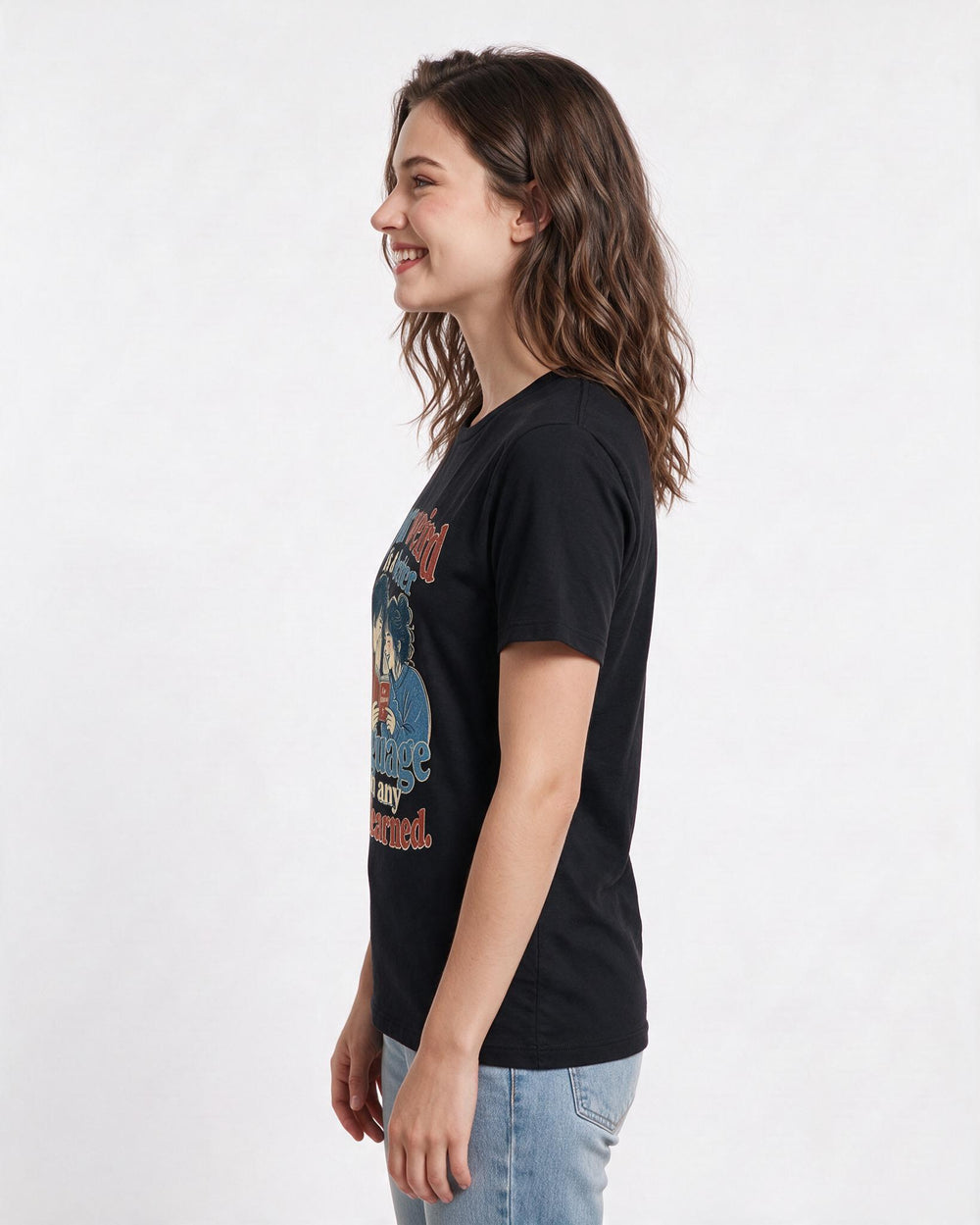Couples Black T-Shirt for Women – Everyday Expression Graphic Tee product image 2