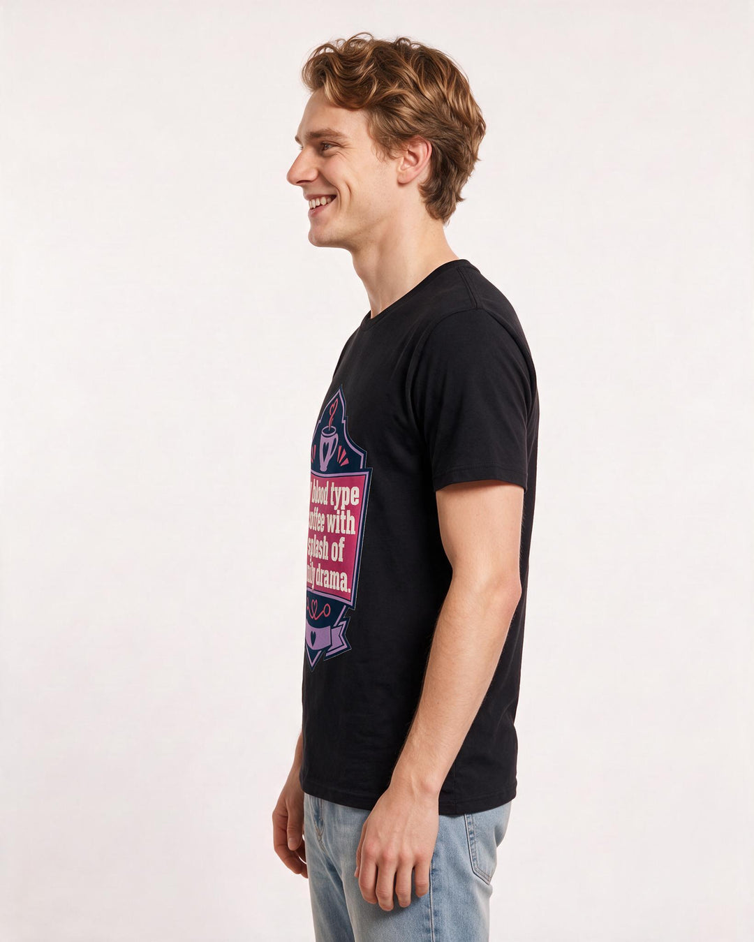 Graphic Men's Black T-Shirt - My blood type is coffee with a splash of product image 2