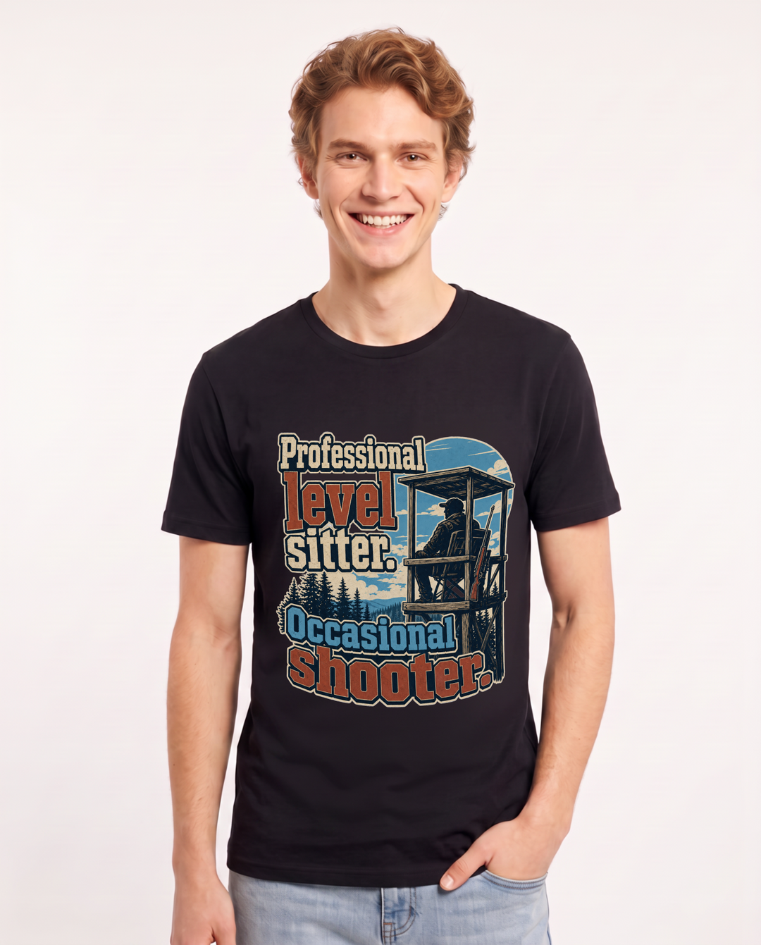 Hunting Men's Black T-Shirt – Professional level sitter. Occasional product image 1