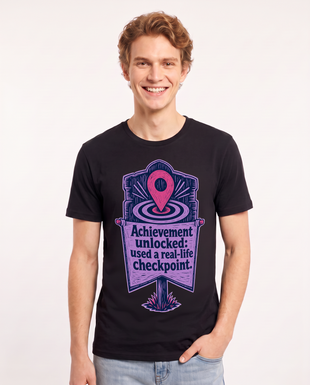 Gaming Men's Black T-Shirt - Achievement unlocked: used a real-life product image 1