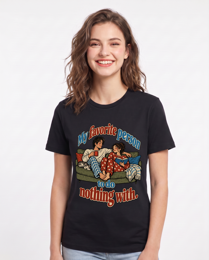 Couples Black T-Shirt for Women – Everyday Expression Graphic Tee product image 3
