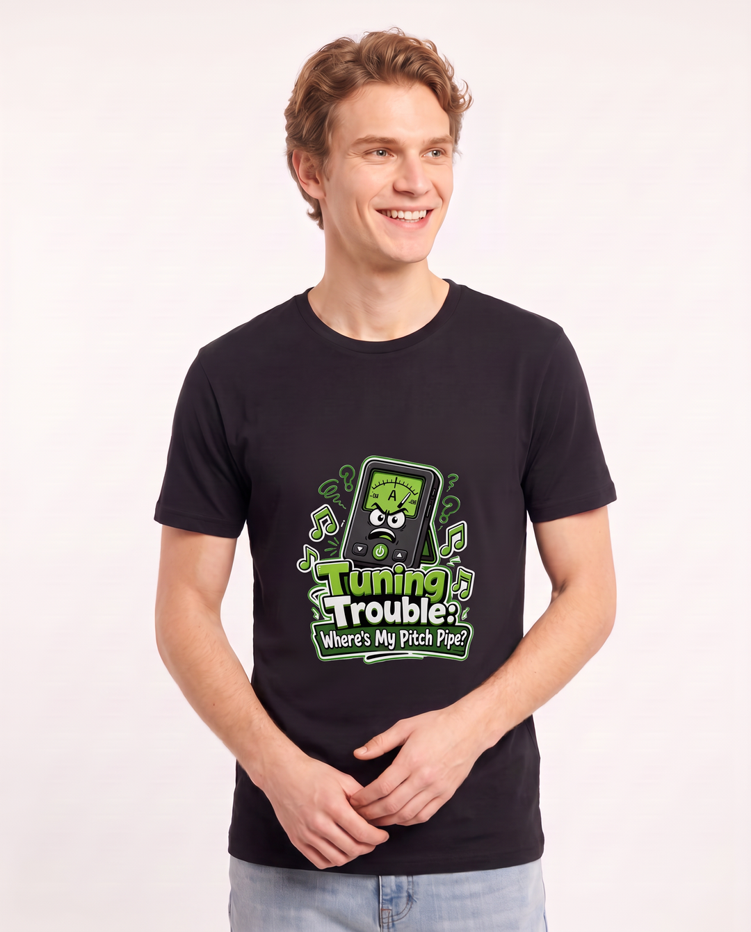 Tuning Trouble: Where's My Pitch Pipe? Men's Black T-Shirt product image 1