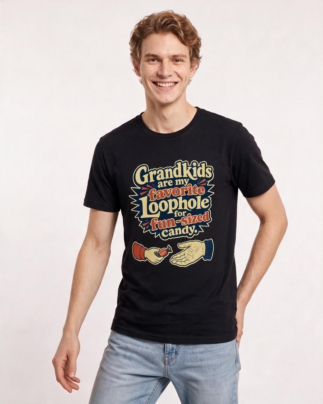 Grandparent Men's Black T-Shirt – Grandkids are my favorite loophole for fun-sized candy. product image 3