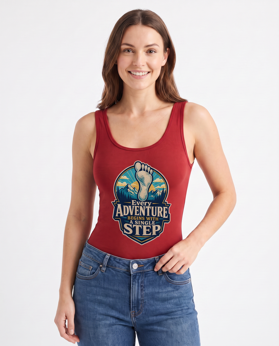 Every Adventure Begins With A Single Step Sleeveless Tank Bodysuit mockup 3