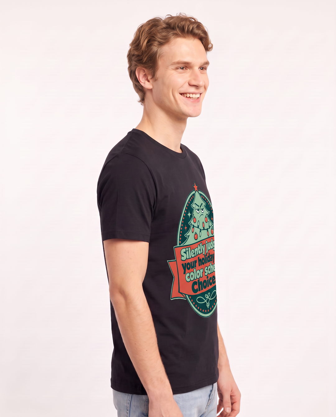 Christmas Men's Black T-Shirt - Silently judging your holiday light product image 2