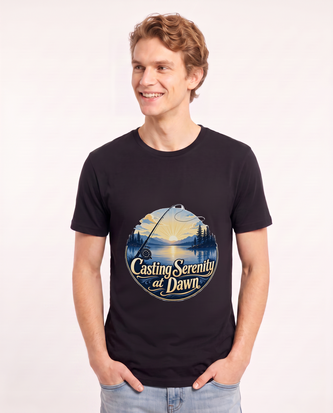 Casting Serenity at Dawn Men's Black T-Shirt product image 1