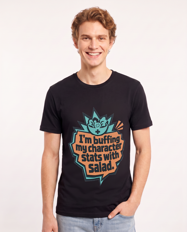 Gaming Men's Black T-Shirt - I'm buffing my character stats with product image 1