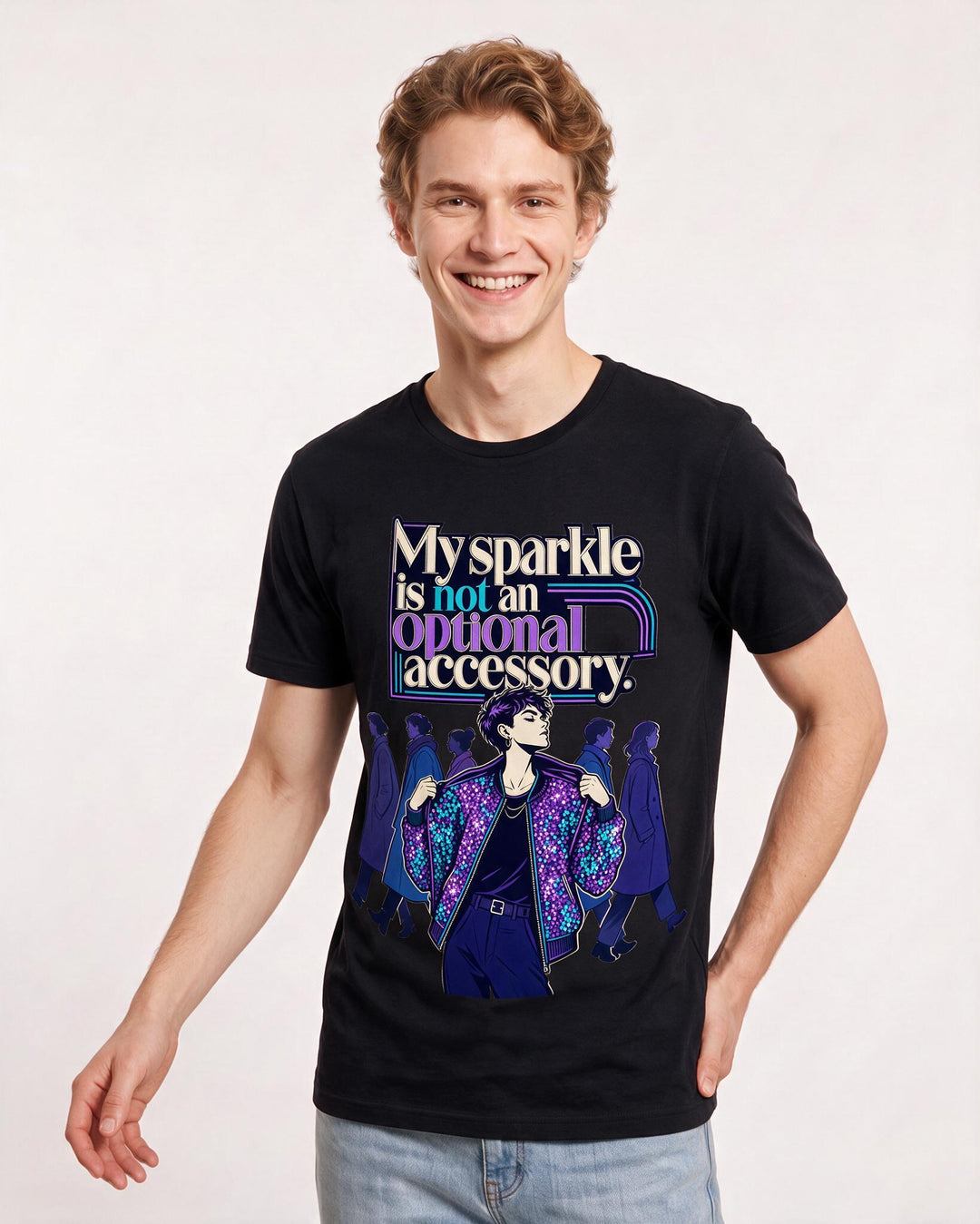 Pride Men's Black T-Shirt – My sparkle is not an optional accessory. product image 3