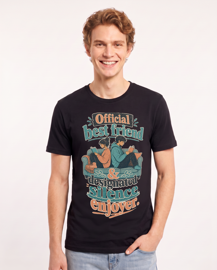 Funny Couples Men's Black T-Shirt – Official best friend & designated silence enjoyer. product image 1